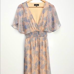 Lulu’s “Subtle Romance Beige Floral Print” Dress